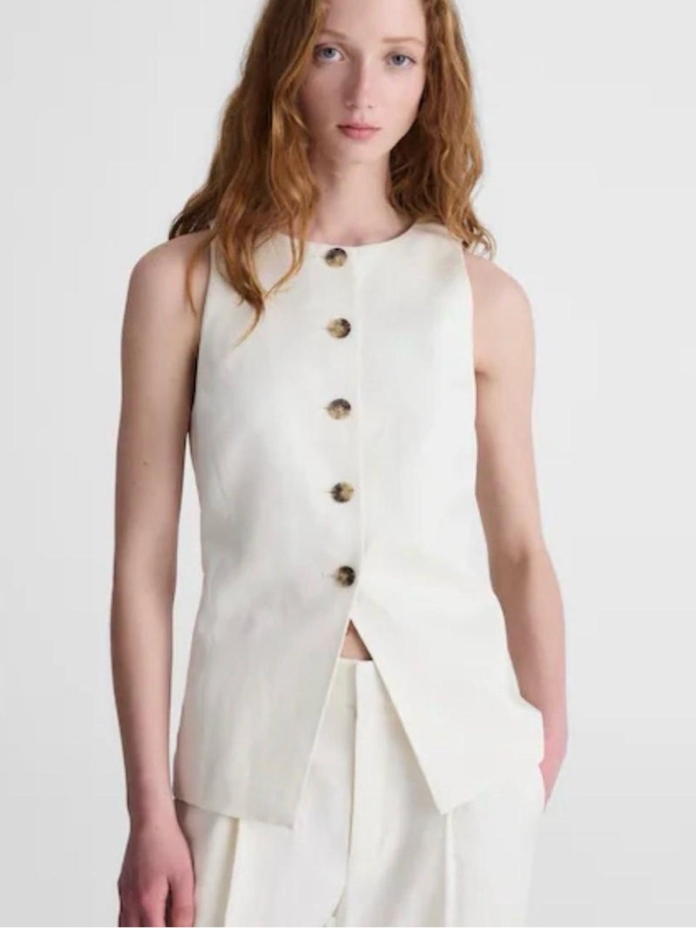 NWT Crewneck Cutaway Vest Drapey Twill $98 Vintage Ivory Sz 14